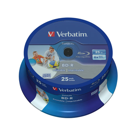 Printable Blu-Ray BD-R Verbatim Wide Inkjet Datalife 25 Units 25 GB 6x Printable Blu-Ray BD-R Verbatim Wide Inkjet Datalife 25 Units 25 GB 6x