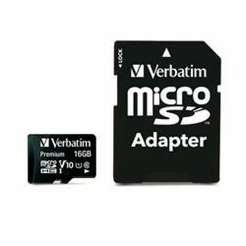 Micro SD Memory Card with Adaptor Verbatim Black 16 GB Micro SD Memory Card with Adaptor Verbatim Black 16 GB