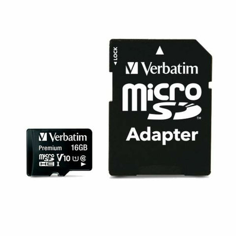 Micro SD Memory Card with Adaptor Verbatim Black 16 GB Micro SD Memory Card with Adaptor Verbatim Black 16 GB