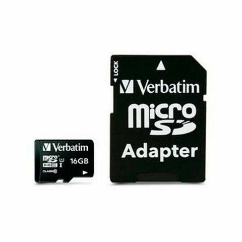 Micro SD Memory Card with Adaptor Verbatim Black 16 GB Micro SD Memory Card with Adaptor Verbatim Black 16 GB