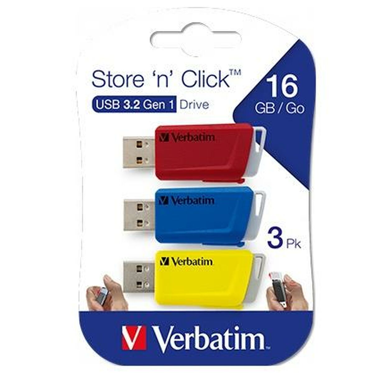 Pendrive Verbatim Store 'n' Click 3 Pieces Multicolour 16 GB Pendrive Verbatim Store 'n' Click 3 Pieces Multicolour 16 GB