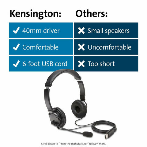 Headphones with Microphone Kensington K97601WW Black Headphones with Microphone Kensington K97601WW Black