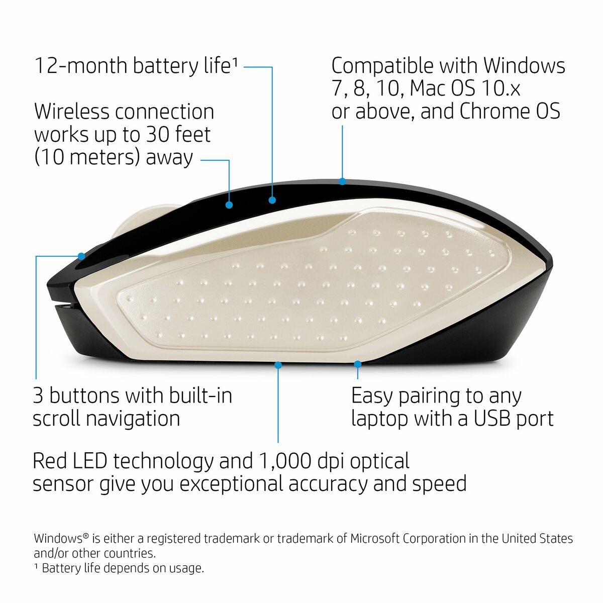 Mouse HP 200 (Silk Gold) Black Gold 1000 dpi Mouse HP 200 (Silk Gold) Black Gold 1000 dpi