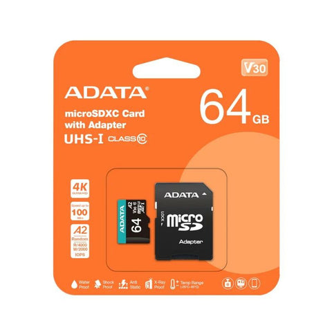 Micro SD Card Adata AUSDX64GUI3V30SA2 64 GB Micro SD Card Adata AUSDX64GUI3V30SA2 64 GB