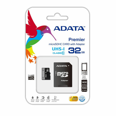 Micro SD Memory Card with Adaptor Adata CLASS10 32 GB Micro SD Memory Card with Adaptor Adata CLASS10 32 GB