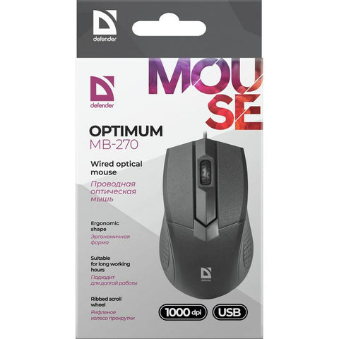 Optical mouse Defender Optimum MB-270 Black 1000 dpi (1000 dpi) Optical mouse Defender Optimum MB-270 Black 1000 dpi (1000 dpi)