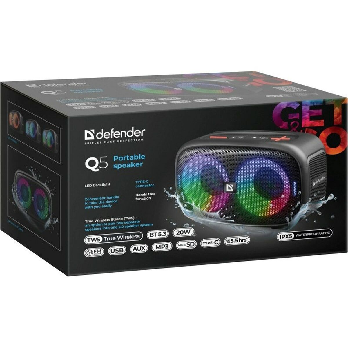Portable Bluetooth Speakers Defender 65305 Black 20 W Portable Bluetooth Speakers Defender 65305 Black 20 W