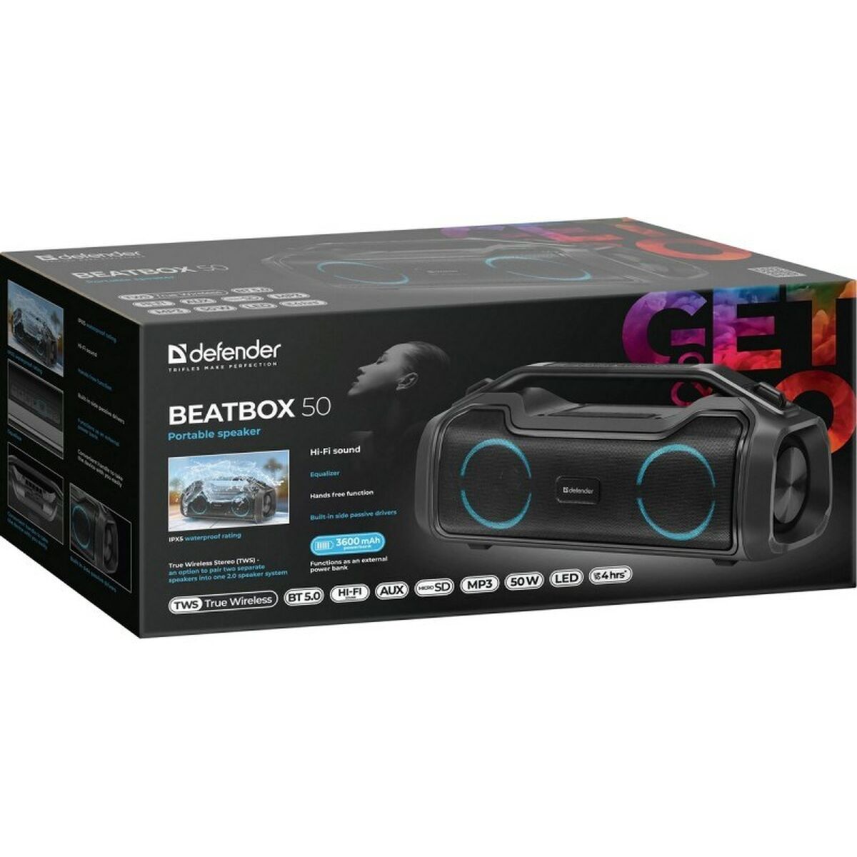 Portable Bluetooth Speakers Defender BeatBox 50 Black 50 W (1 Unit) Portable Bluetooth Speakers Defender BeatBox 50 Black 50 W (1 Unit)