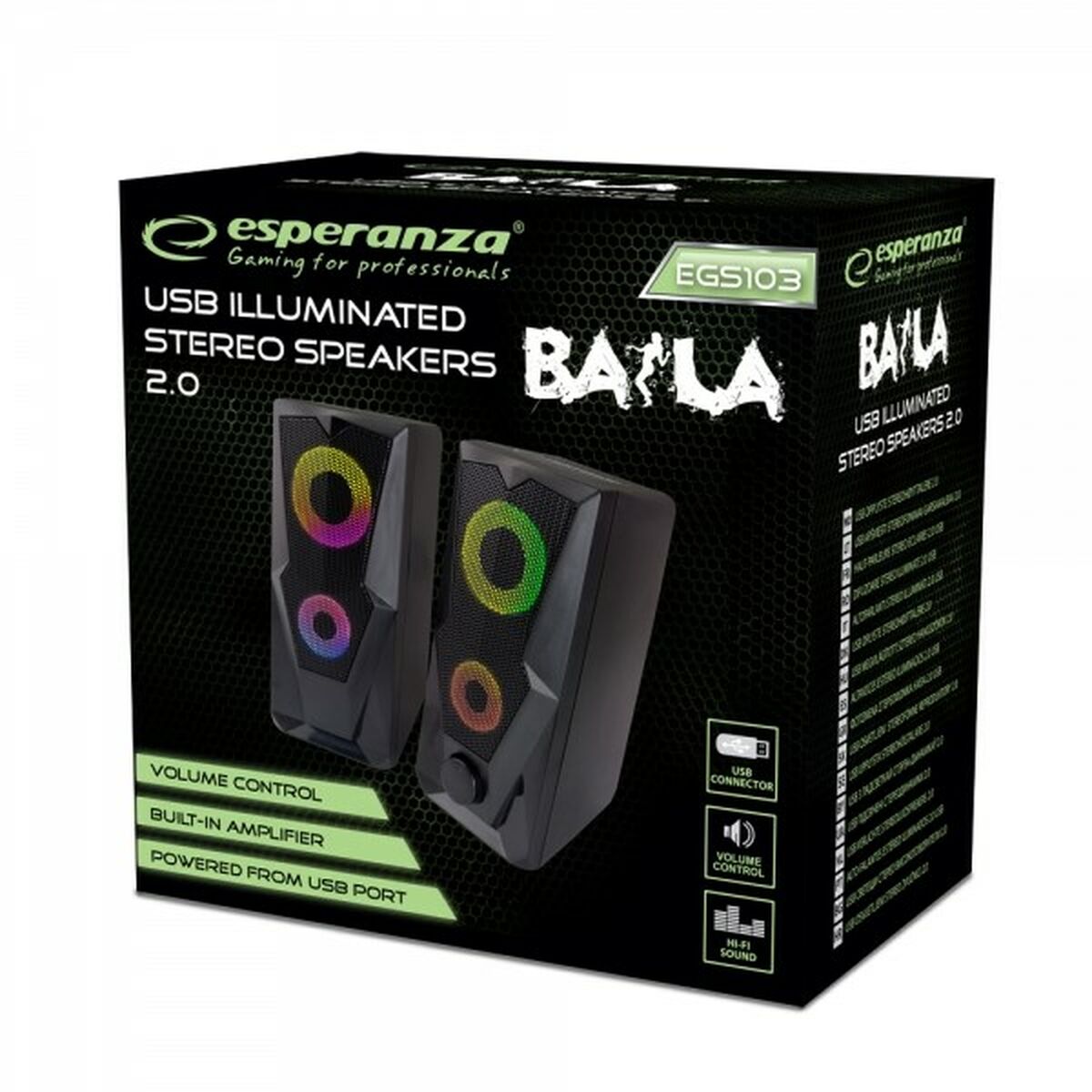 PC Speakers Esperanza BAILA Black Multicolour PC Speakers Esperanza BAILA Black Multicolour