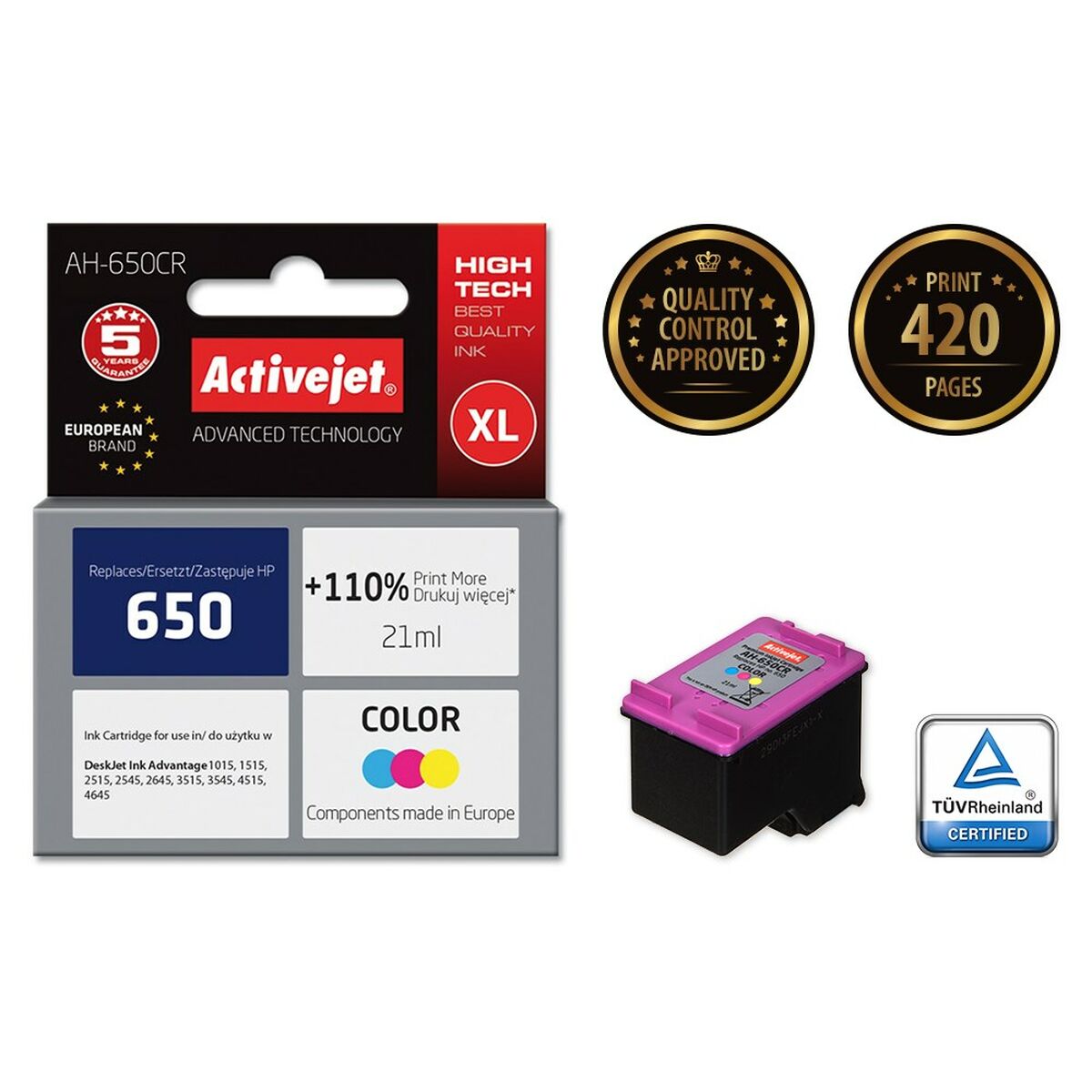 Original Ink Cartridge Activejet AH-650CR Cyan/Magenta/Yellow Original Ink Cartridge Activejet AH-650CR Cyan/Magenta/Yellow