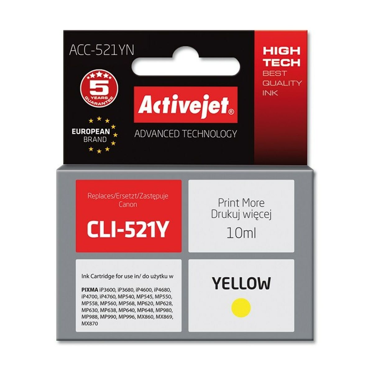 Original Ink Cartridge Activejet ACC-521YN Yellow Original Ink Cartridge Activejet ACC-521YN Yellow