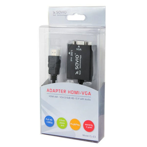 HDMI to VGA Adapter Savio CL-23 Black HDMI to VGA Adapter Savio CL-23 Black
