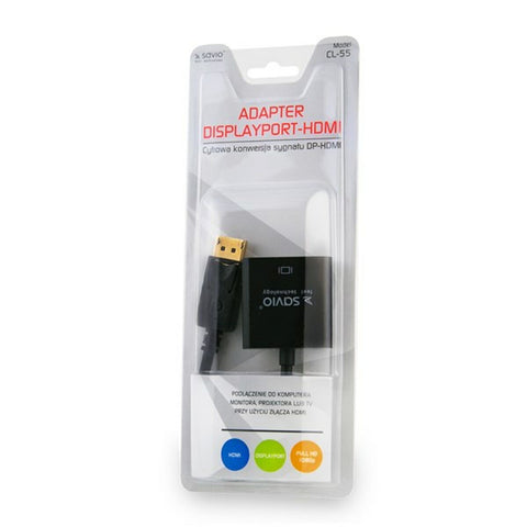 DisplayPort to HDMI Adapter Savio CL-55 Black 20 cm DisplayPort to HDMI Adapter Savio CL-55 Black 20 cm