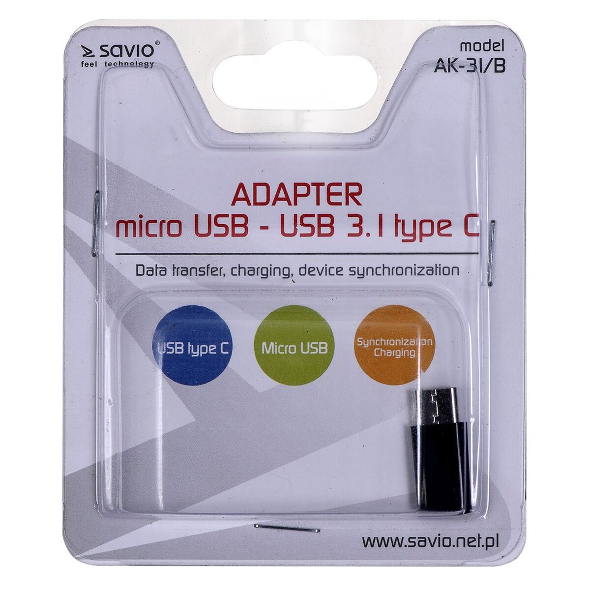 Micro USB to USB-C Adapter Savio AK-31 / B Micro USB to USB-C Adapter Savio AK-31 / B