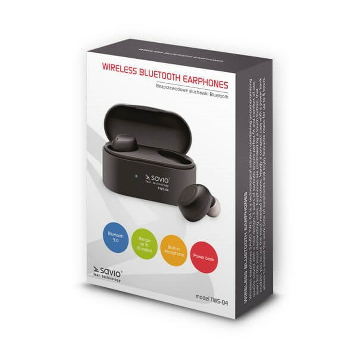 In-ear Bluetooth Headphones Savio TWS-04 Black Graphite In-ear Bluetooth Headphones Savio TWS-04 Black Graphite