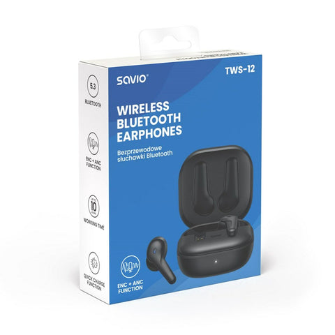 In-ear Bluetooth Headphones Savio TWS-12 Black In-ear Bluetooth Headphones Savio TWS-12 Black