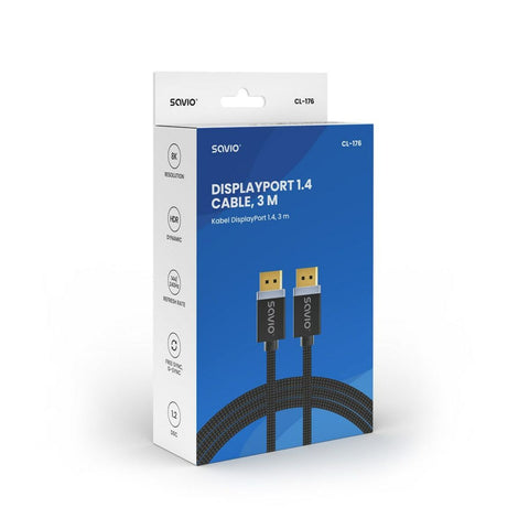 DisplayPort Cable Savio CL-176 Black 3 m DisplayPort Cable Savio CL-176 Black 3 m