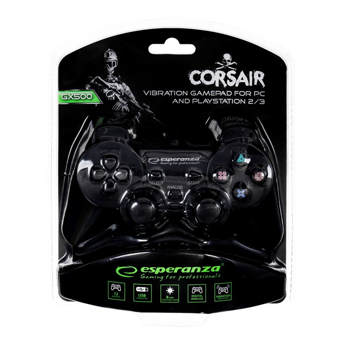 Wireless Gaming Controller Esperanza Corsair GX500 Black PC PlayStation 3 PlayStation 2 Wireless Gaming Controller Esperanza Corsair GX500 Black PC PlayStation 3 PlayStation 2