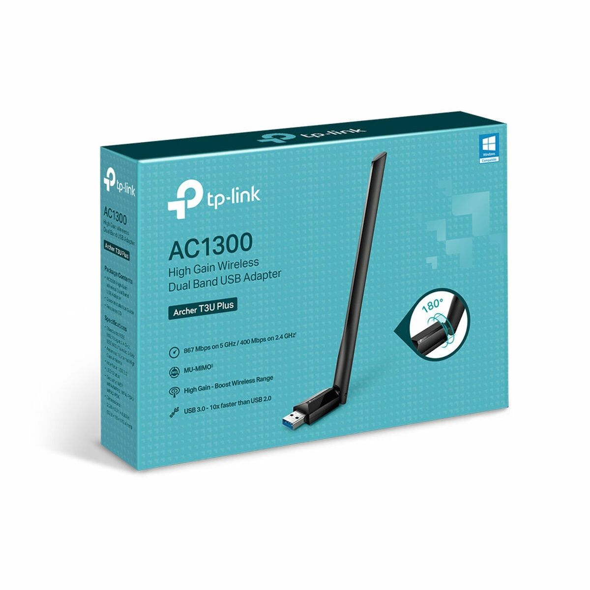 Wi-Fi USB Adapter TP-Link Archer T3U Plus 867 Mbit/s Black Wi-Fi USB Adapter TP-Link Archer T3U Plus 867 Mbit/s Black