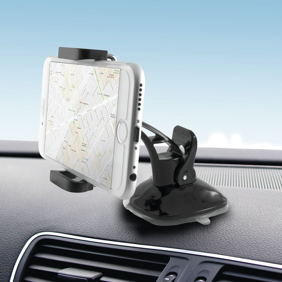 Mobile Phone Holder for Car with Suction Cup KSIX 360º Black Mobile Phone Holder for Car with Suction Cup KSIX 360º Black