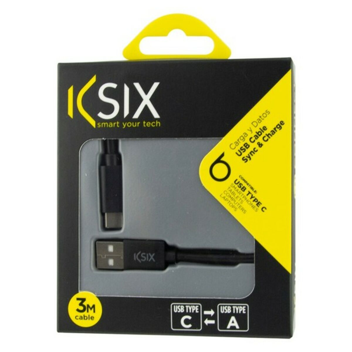 USB-C Cable to USB KSIX 3 m Black USB-C Cable to USB KSIX 3 m Black
