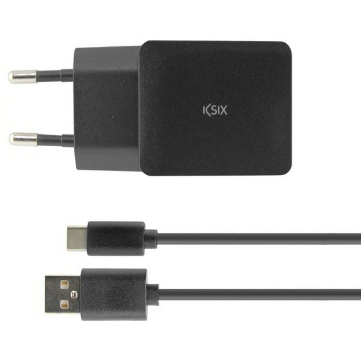 Wall Charger + USB A to USB C Cable KSIX USB Black Wall Charger + USB A to USB C Cable KSIX USB Black