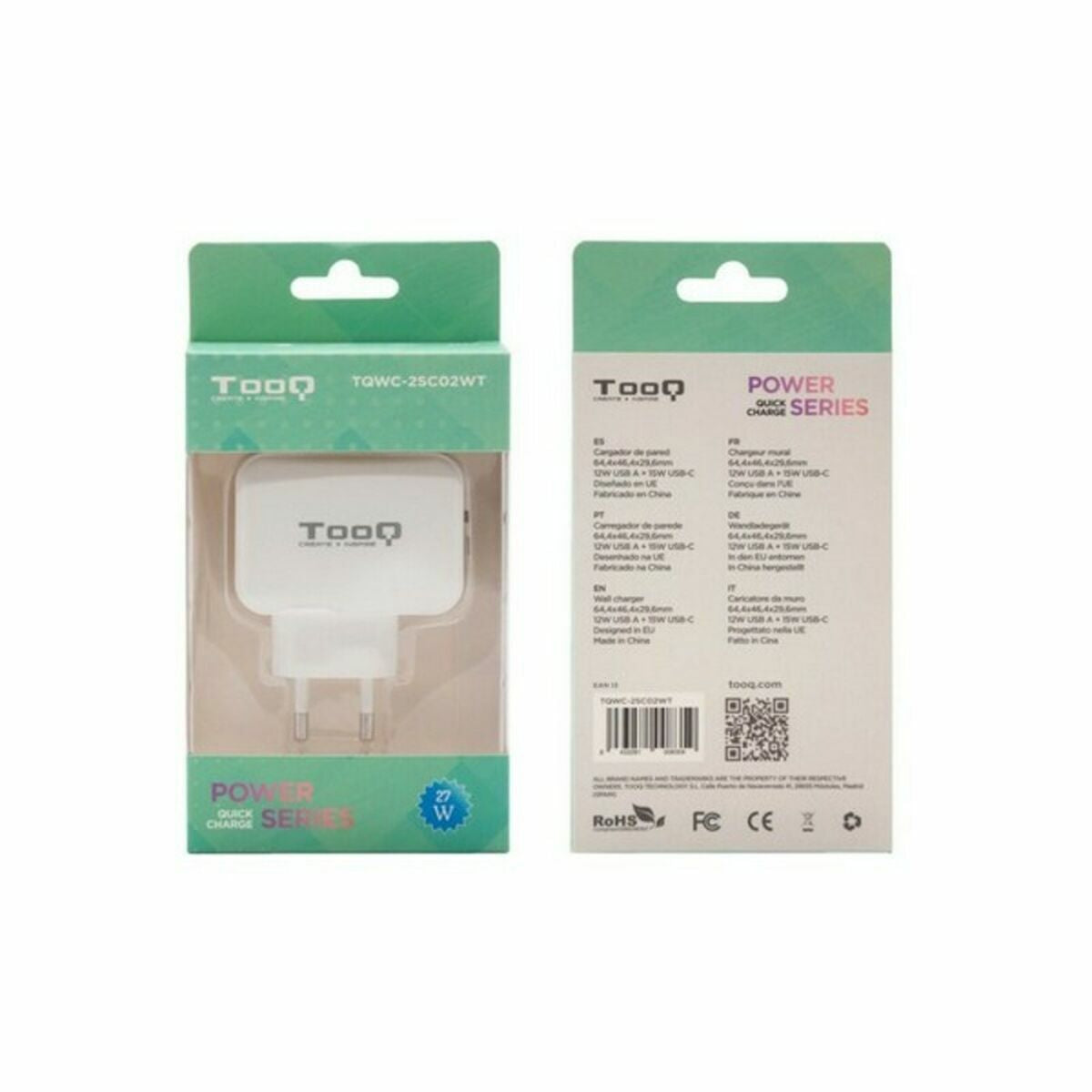 USB Wall Charger TooQ TQWC-2SC02WT White 27 W USB Wall Charger TooQ TQWC-2SC02WT White 27 W