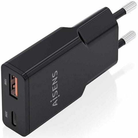 Wall Charger Aisens ASCH-30W2P047-BK Black 30 W Wall Charger Aisens ASCH-30W2P047-BK Black 30 W