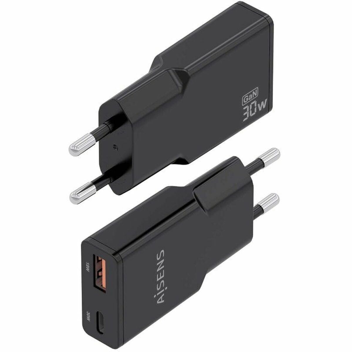 Wall Charger Aisens ASCH-30W2P047-BK Black 30 W Wall Charger Aisens ASCH-30W2P047-BK Black 30 W