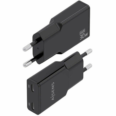 Wall Charger Aisens ASCH-30W2P049-BK Black 30 W Wall Charger Aisens ASCH-30W2P049-BK Black 30 W