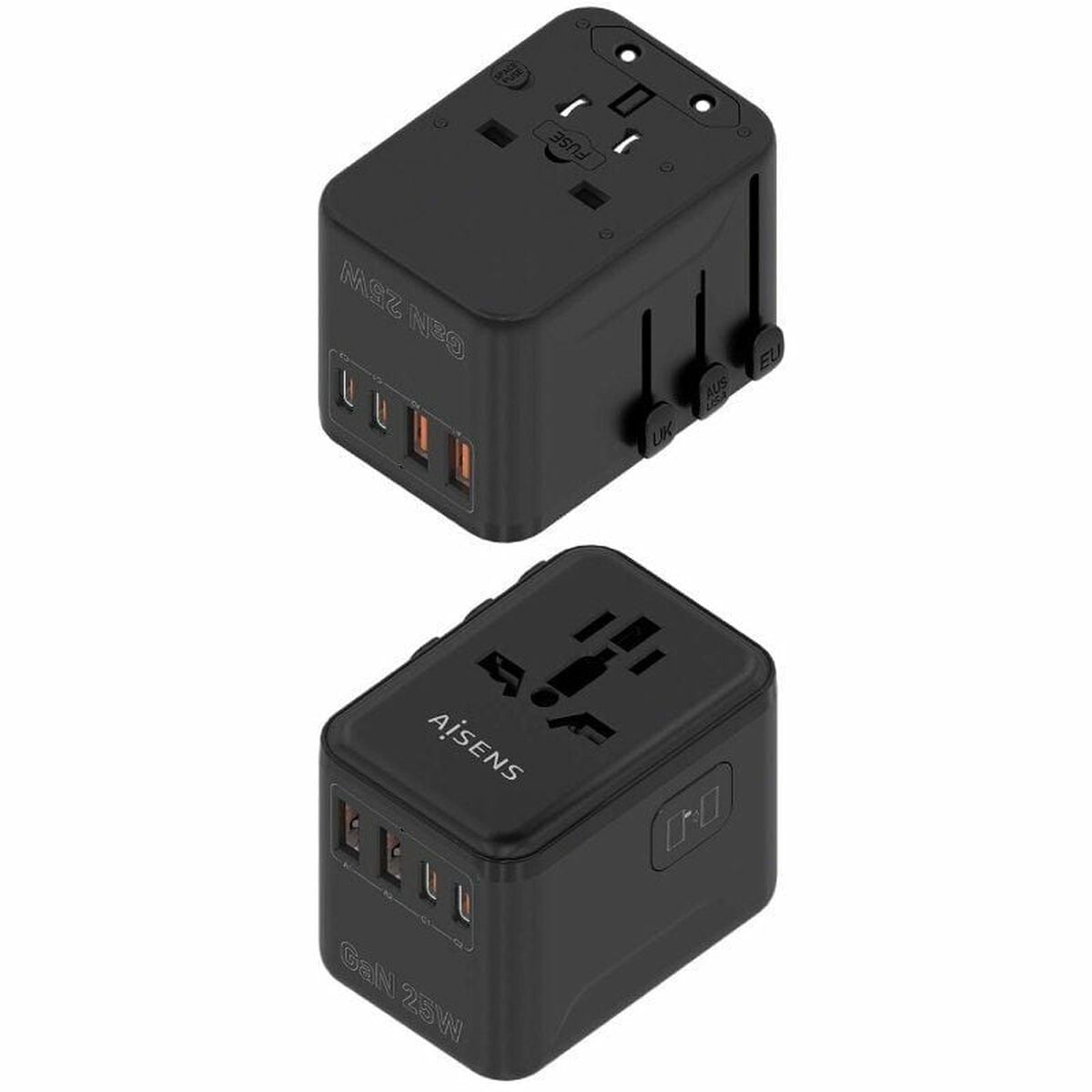 Wall Charger Aisens ASPS-2A2C08-BK 25 W Black Wall Charger Aisens ASPS-2A2C08-BK 25 W Black