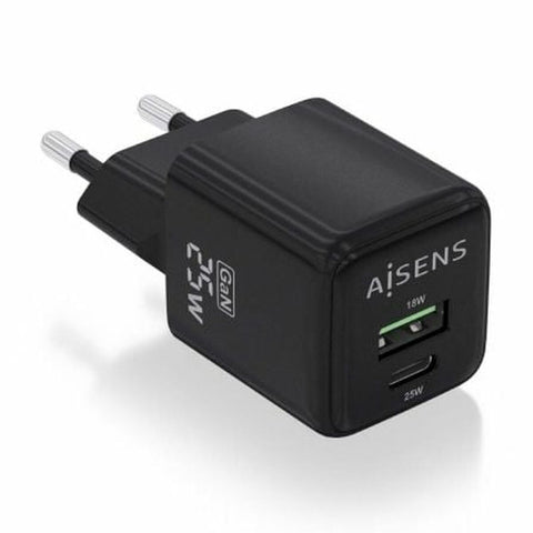 Wall Charger Aisens ASCH-25W2P015-BK Black 25 W Wall Charger Aisens ASCH-25W2P015-BK Black 25 W