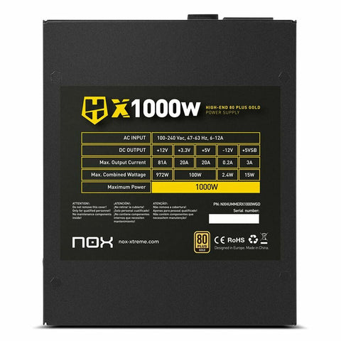 Power supply Nox-Xtreme NXHUMMERX1000WGD ATX 1000 W 80 Plus Gold Power supply Nox-Xtreme NXHUMMERX1000WGD ATX 1000 W 80 Plus Gold