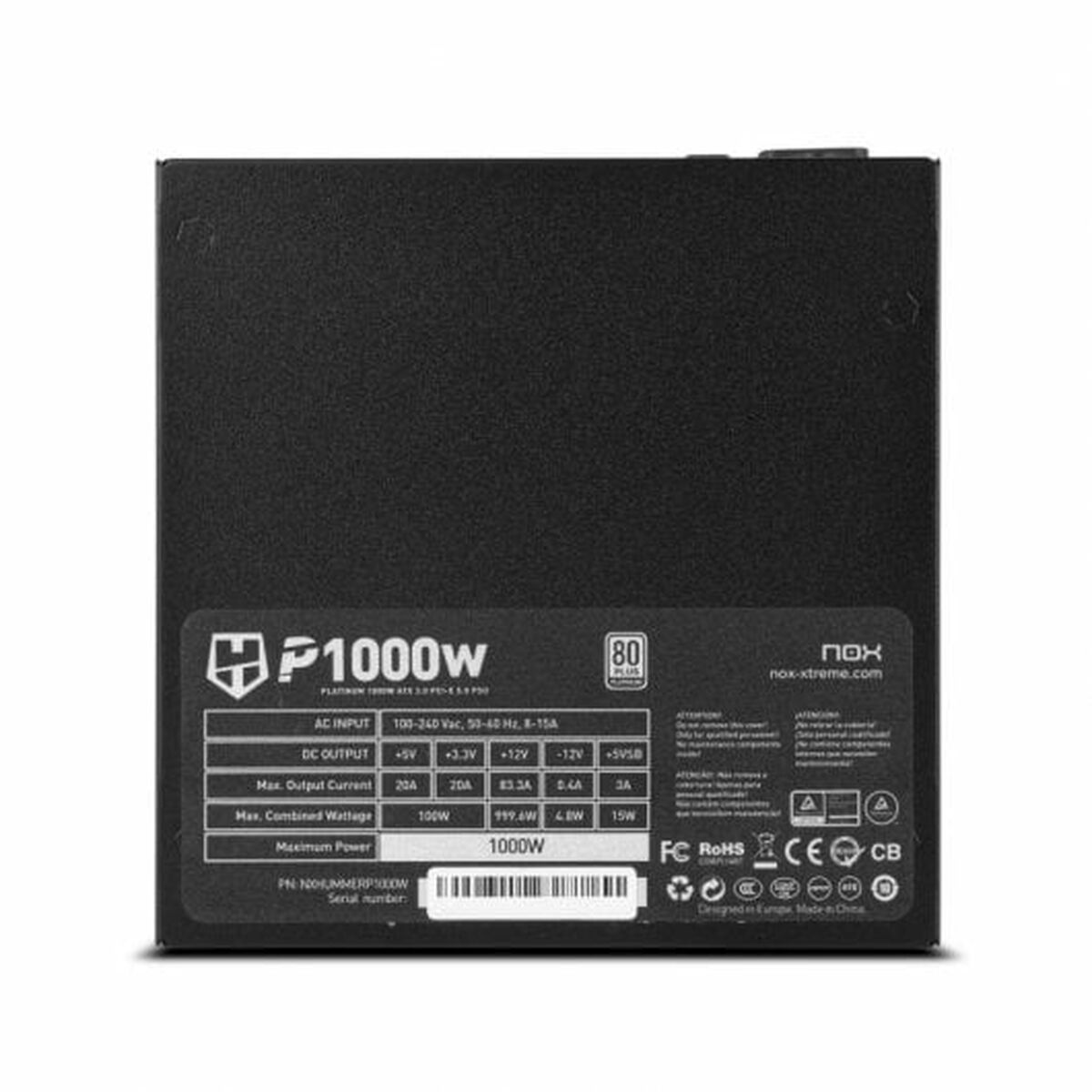 Power supply Nox-Xtreme NXHUMMERP1000W ATX 1000 W 80 PLUS Platinum Power supply Nox-Xtreme NXHUMMERP1000W ATX 1000 W 80 PLUS Platinum