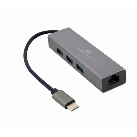 4-Port USB-C Hub GEMBIRD A-CMU3-LAN-01 White Grey 4-Port USB-C Hub GEMBIRD A-CMU3-LAN-01 White Grey