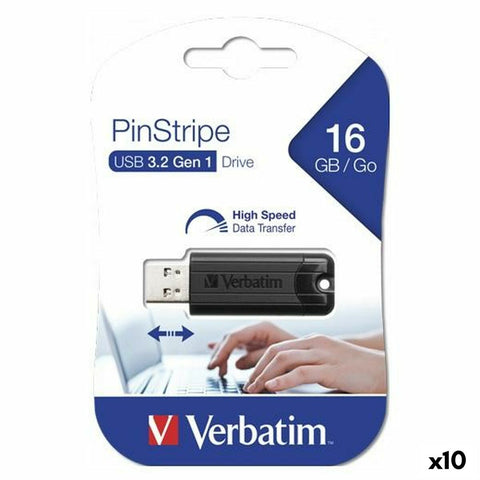 Pendrive Verbatim Pinstripe Black 16 GB (10 Units) Pendrive Verbatim Pinstripe Black 16 GB (10 Units)