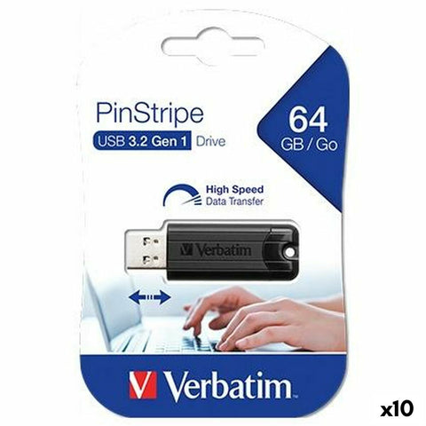 Pendrive Verbatim Pinstripe Black 64 GB (10 Units) Pendrive Verbatim Pinstripe Black 64 GB (10 Units)