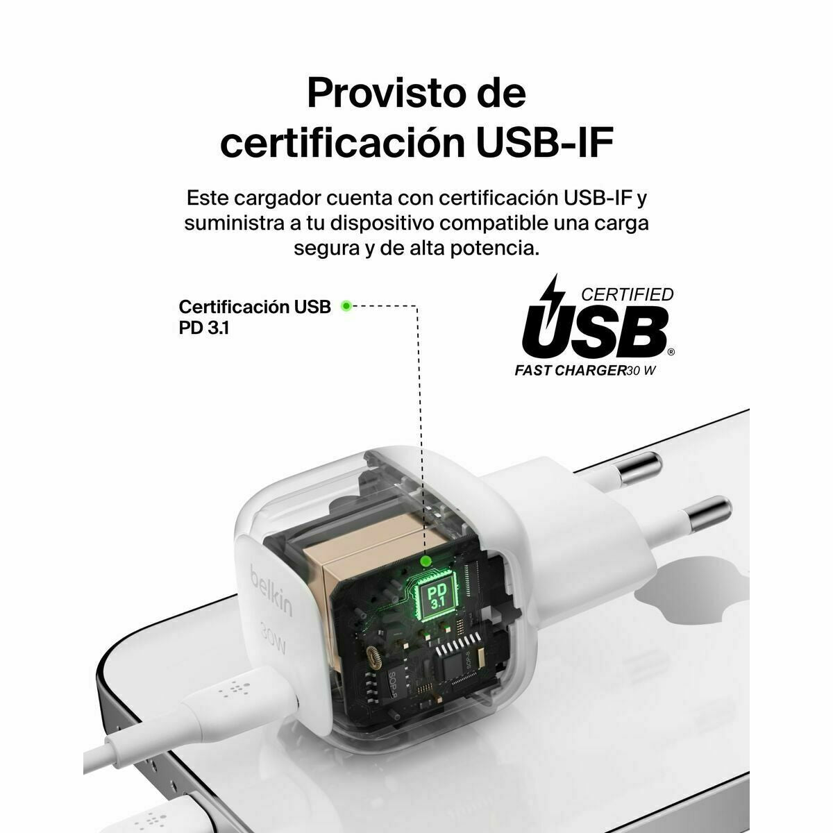 Lightning Cable Belkin WCA008KQWH White 30 W