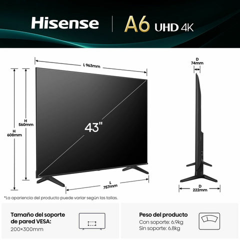 Smart TV Hisense 43A6Q 43" 4K Ultra HD LED HDR D-LED