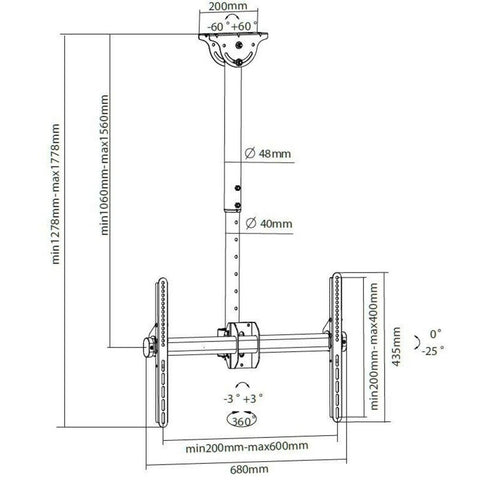 TV Ceiling Support Techly ICA-CPLB 946L 70" 37"