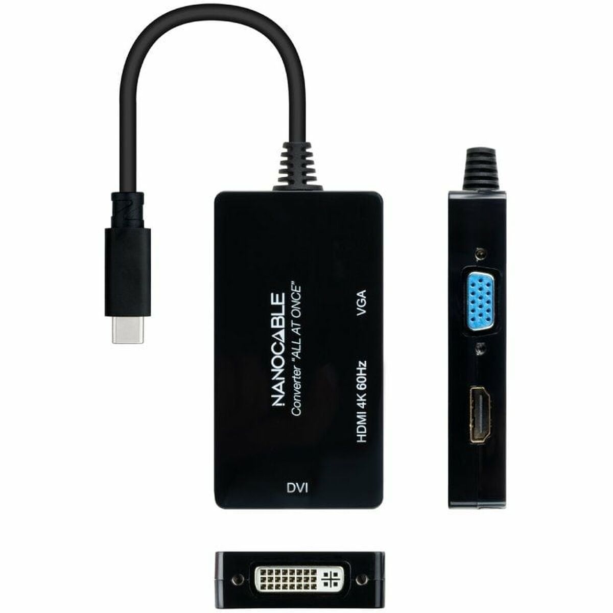 USB-C to VGA/HDMI/DVI Adapter NANOCABLE 10.16.4301-ALL 20 cm Black