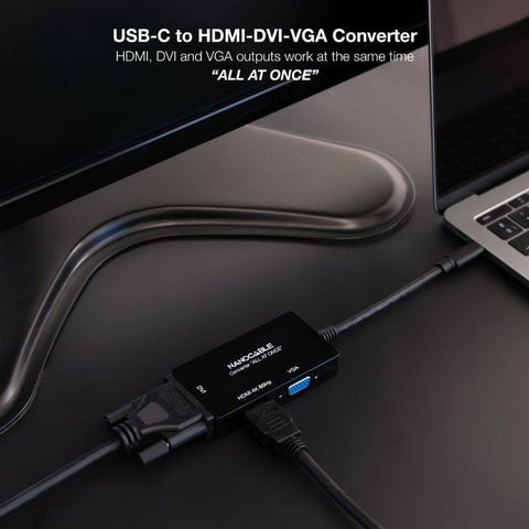 USB-C to VGA/HDMI/DVI Adapter NANOCABLE 10.16.4301-ALL 20 cm Black