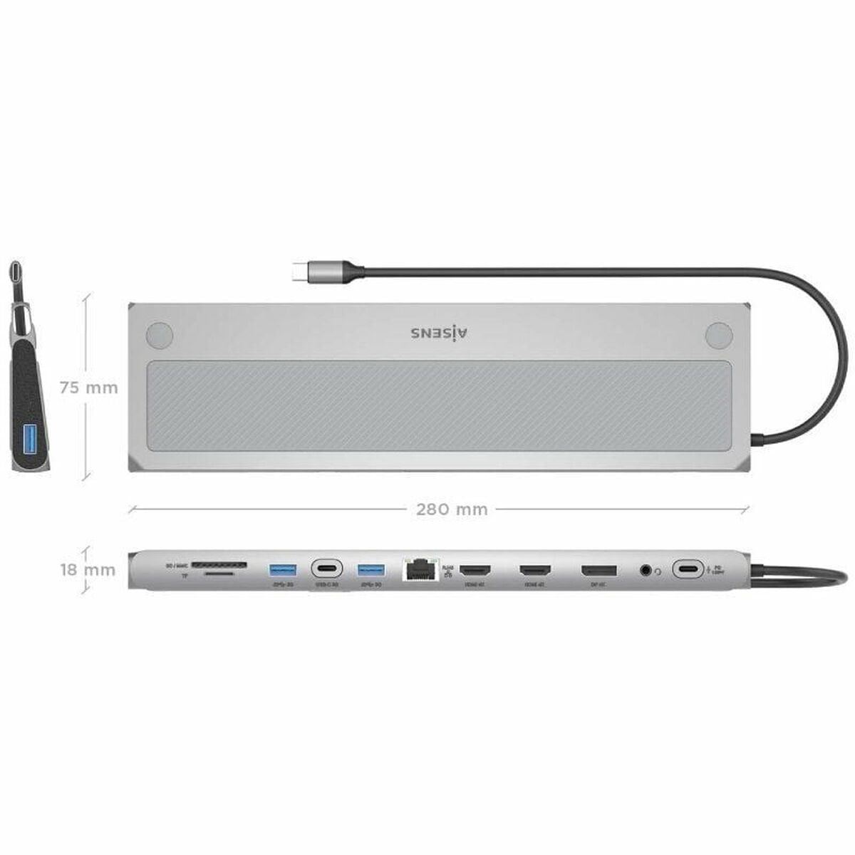 USB Hub Aisens ASUC-12P020-GR Grey 100 W 50 W