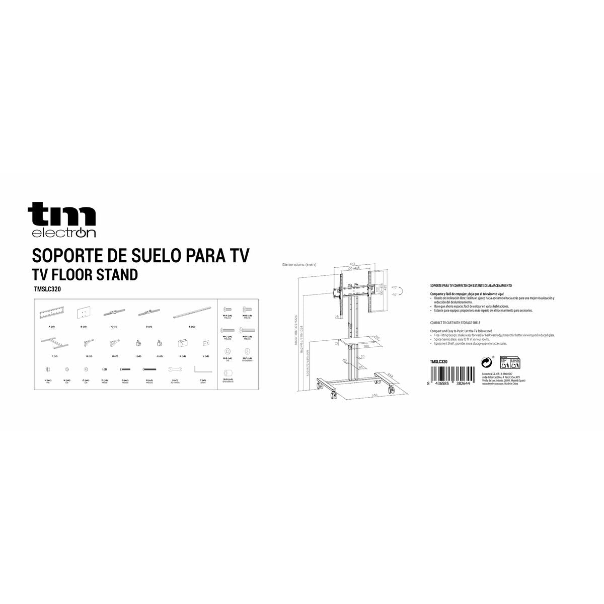 TV stand with wheels TM Electron 34"-55" 35 kg