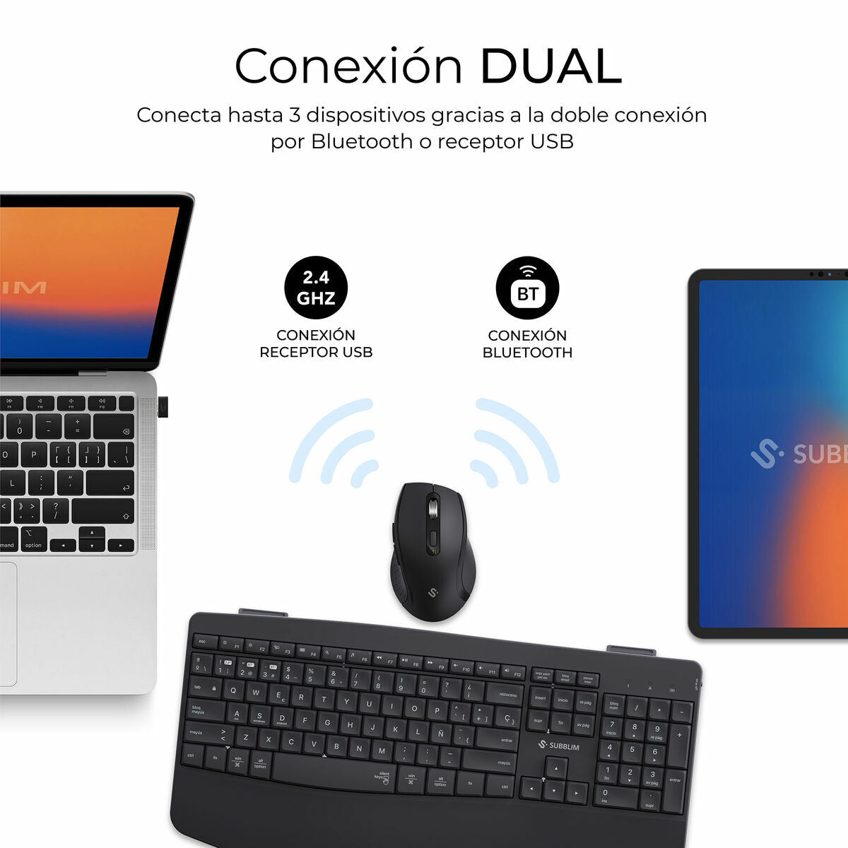 Keyboard and Mouse Subblim SUBKBC-DCOPW2 Black Spanish Qwerty