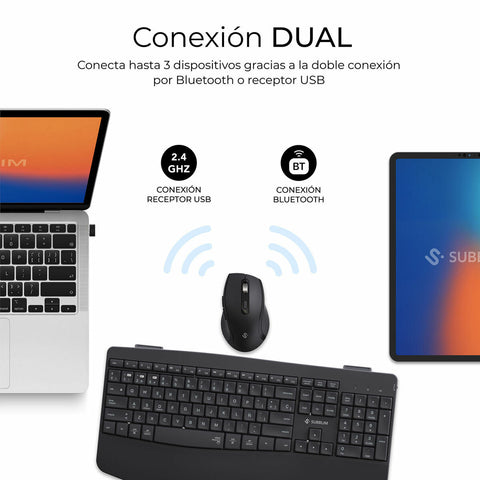 Keyboard and Mouse Subblim SUBKBC-DCOPW2 Black Spanish Qwerty