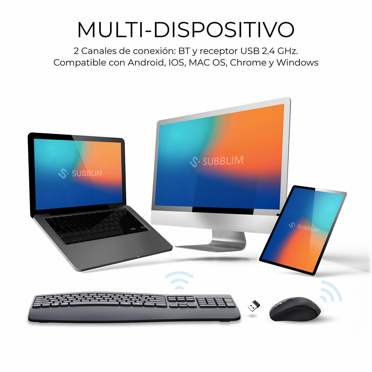 Keyboard and Mouse Subblim SUBKBC-DCOPW2 Black Spanish Qwerty